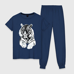 Пижама хлопковая женская Тигр белый, цвет: тёмно-синий