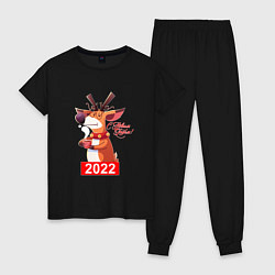Женская пижама Недовольный олень с чашечкой кофе, новый год 2022