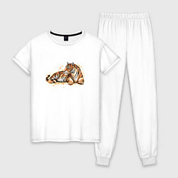 Пижама хлопковая женская Тигр лежит, цвет: белый