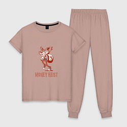 Пижама хлопковая женская Money Heist Wolf, цвет: пыльно-розовый