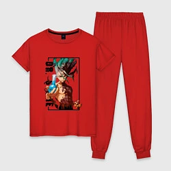 Пижама хлопковая женская Доктор Стоун Сенку Ишигами, цвет: красный