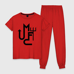 Пижама хлопковая женская Манчестер Юнайтед минимализм, цвет: красный