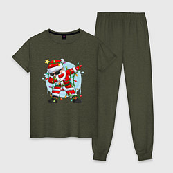 Пижама хлопковая женская DAB SANTA CLAUS В ГЕРЛЯНДЕ, цвет: меланж-хаки