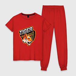 Пижама хлопковая женская Тигр Tiger логотип, цвет: красный