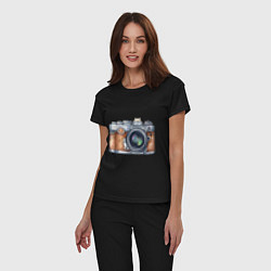 Пижама хлопковая женская Ретро фотокамера, цвет: черный — фото 2