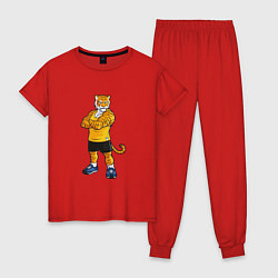 Пижама хлопковая женская Тигр спортивный, цвет: красный