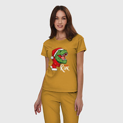 Пижама хлопковая женская T-rex Merry Roar, цвет: горчичный — фото 2