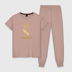 Пижама хлопковая женская Real Madrid gold logo, цвет: пыльно-розовый