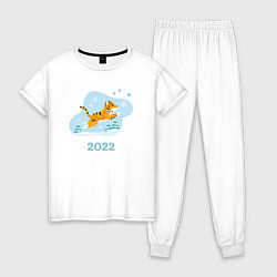 Пижама хлопковая женская Тигр 2022 минимализм, цвет: белый