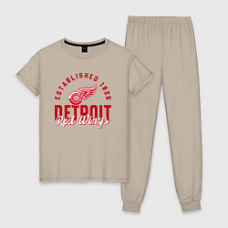 Пижама хлопковая женская Detroit Red Wings Детройт Ред Вингз, цвет: миндальный