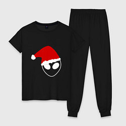 Пижама хлопковая женская Alien Santa Claus, цвет: черный