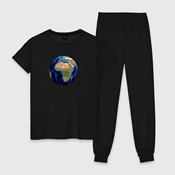 Пижама хлопковая женская Планета солнечной системы земля, цвет: черный