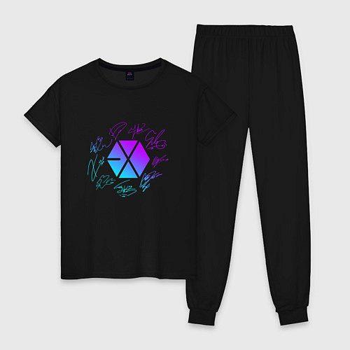 Женская пижама EXO BAND NEON LOGO АВТОГРАФЫ / Черный – фото 1