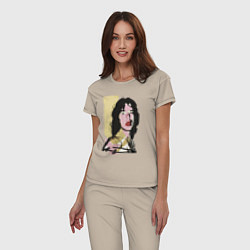 Пижама хлопковая женская Andy Warhol - Mick Jagger pop art, цвет: миндальный — фото 2