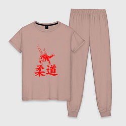 Пижама хлопковая женская Fighter - Judo, цвет: пыльно-розовый