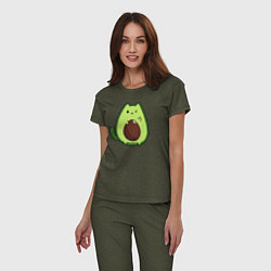 Пижама хлопковая женская Avo cat o подмигивает, цвет: меланж-хаки — фото 2