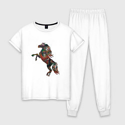 Пижама хлопковая женская Лошадь из линий, цвет: белый