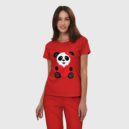 Женская пижама Панда с сердцем на прозрачном фоне / Красный – фото 3