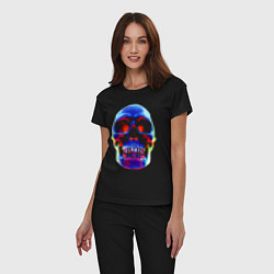 Пижама хлопковая женская Cool neon skull, цвет: черный — фото 2