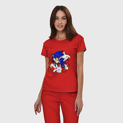 Пижама хлопковая женская Blue Hedgehog, цвет: красный — фото 2