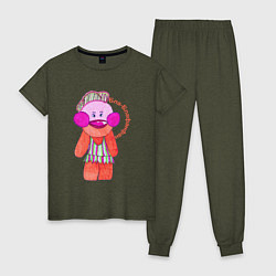 Пижама хлопковая женская БлаБлафанфан, цвет: меланж-хаки