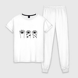 Пижама хлопковая женская 3 Кошачьи лапки, цвет: белый