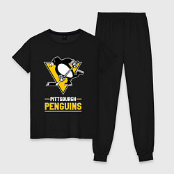 Пижама хлопковая женская Питтсбург Пингвинз , Pittsburgh Penguins, цвет: черный