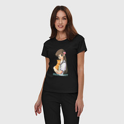Пижама хлопковая женская Тору с котиками, цвет: черный — фото 2