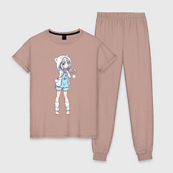 Пижама хлопковая женская Furry anime!, цвет: пыльно-розовый