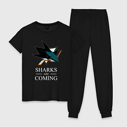Пижама хлопковая женская Sharks are coming, Сан-Хосе Шаркс San Jose Sharks, цвет: черный