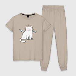 Пижама хлопковая женская КОТИК АНГЕЛ CAT ANGEL, цвет: миндальный