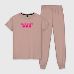 Пижама хлопковая женская Game over розовый текст, цвет: пыльно-розовый