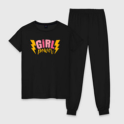 Пижама хлопковая женская Lightning Girl Power, цвет: черный