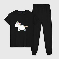 Пижама хлопковая женская Unicorn Attack, цвет: черный