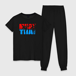 Пижама хлопковая женская Муай Тай логотип, цвет: черный