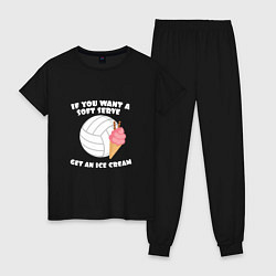 Пижама хлопковая женская Ice Cream Volleyball, цвет: черный