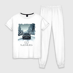 Пижама хлопковая женская Lexus - зимняя дорога, цвет: белый