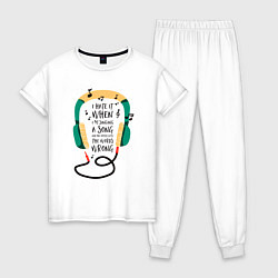 Пижама хлопковая женская Наушники и ноты, цвет: белый