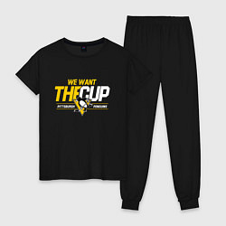 Пижама хлопковая женская Pittsburgh Penguins we want the cup Питтсбург Пинг, цвет: черный