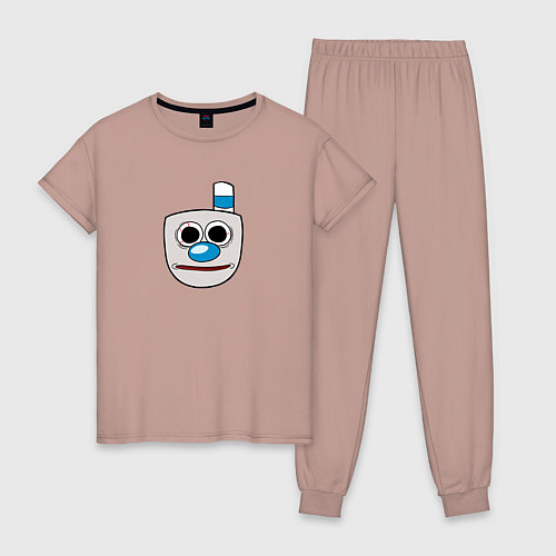 Женская пижама Уставшая Чашка Эмодзи Cuphead / Пыльно-розовый – фото 1