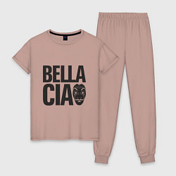 Пижама хлопковая женская Белла Чао - Бумажный Дом, цвет: пыльно-розовый
