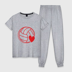 Пижама хлопковая женская Сердечко Волейбола, цвет: меланж