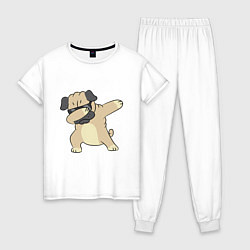 Пижама хлопковая женская Дэббинг мопс в чёрных очках - Dabbing dog, цвет: белый