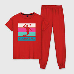 Пижама хлопковая женская Volleyball Play, цвет: красный