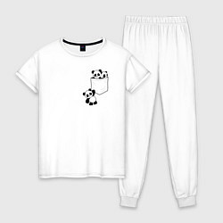 Пижама хлопковая женская Панды сидят в кармане, цвет: белый