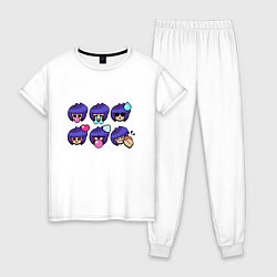Пижама хлопковая женская Значки на Биби Пины Бравл Старс Bibi, цвет: белый