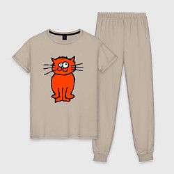 Пижама хлопковая женская Забаный красный кот, цвет: миндальный
