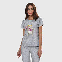 Пижама хлопковая женская Плюшевый кот-боксер, цвет: меланж — фото 2