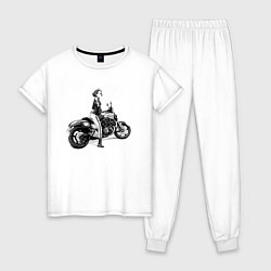 Пижама хлопковая женская Японская девушка на мотоцикле, цвет: белый
