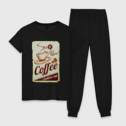 Пижама хлопковая женская Coffee Cup Retro, цвет: черный